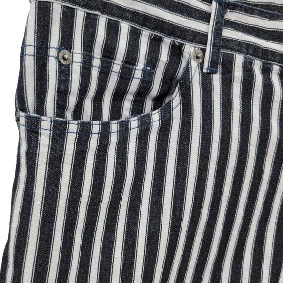 Bdg Black White Railroad Stripe Cut Off Jean Shorts 36 - Picture 2 of 4